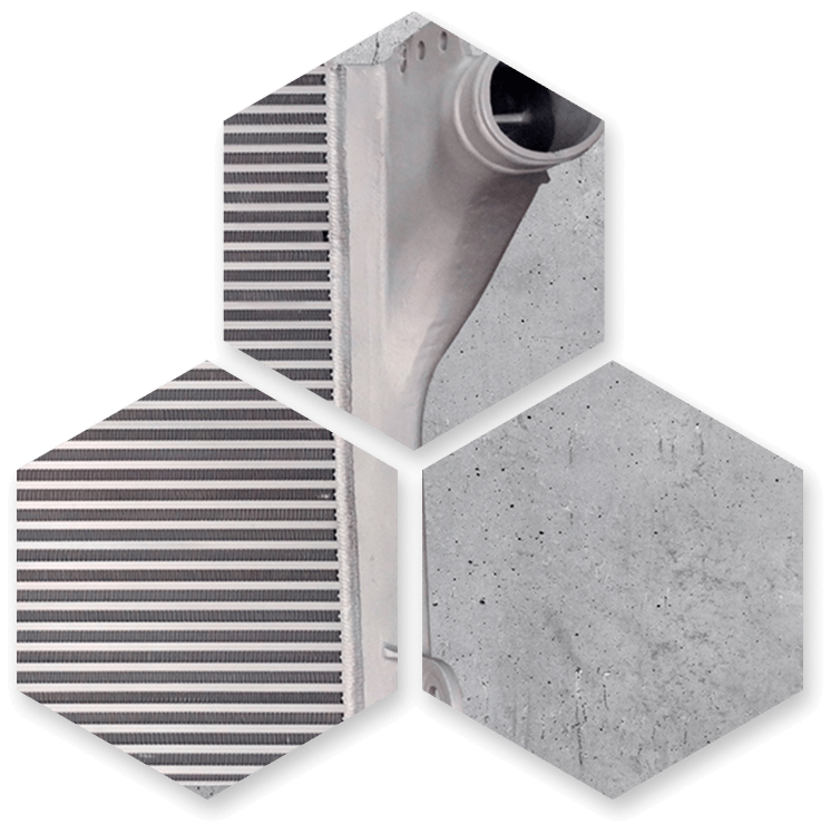 Composición hexagonal con texturas industriales y arquitectónicas