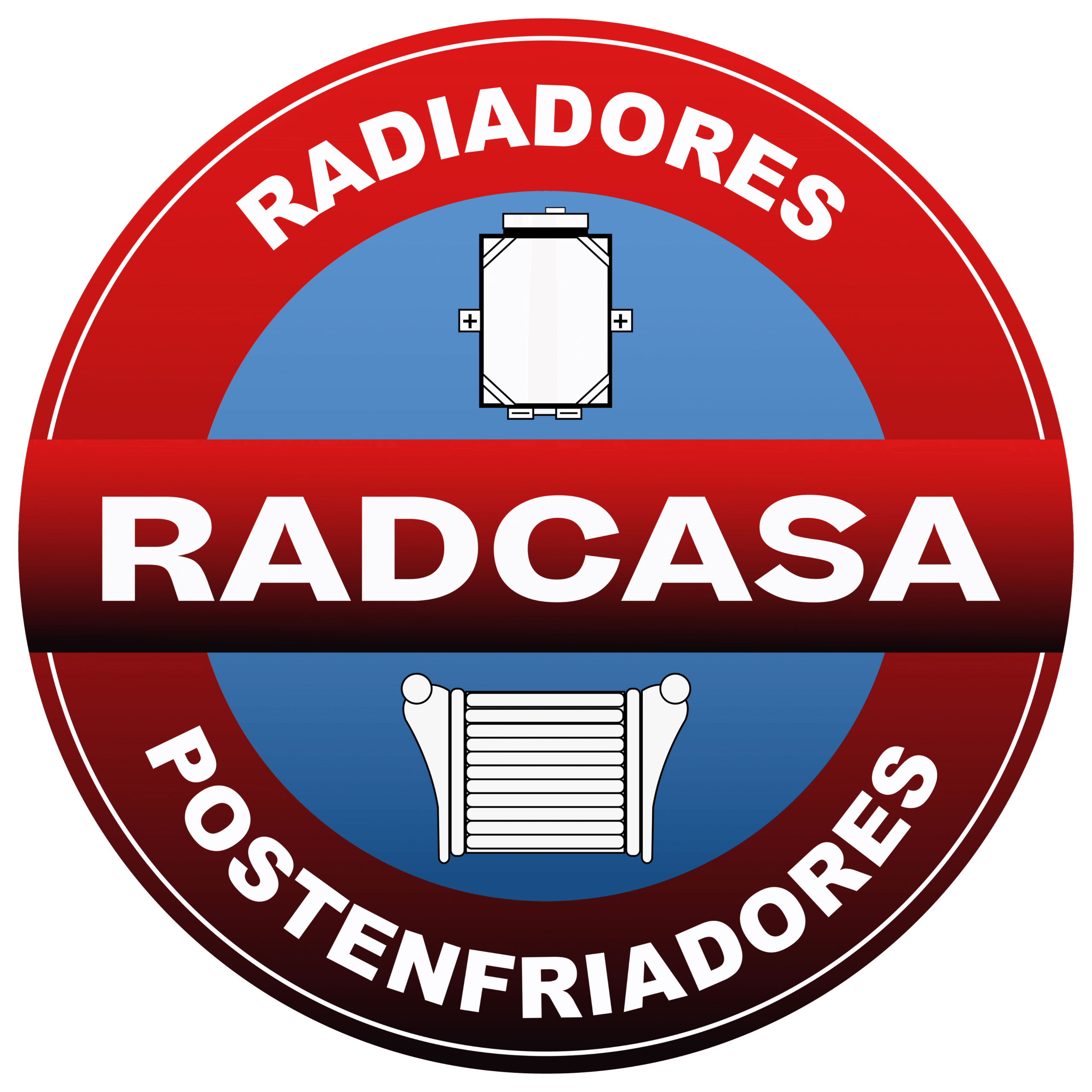 Logotipo circular rojo y azul de RADCASA Radiadores